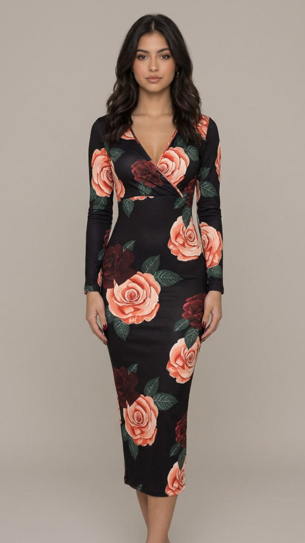 Floral Print Surplice Neck Dress