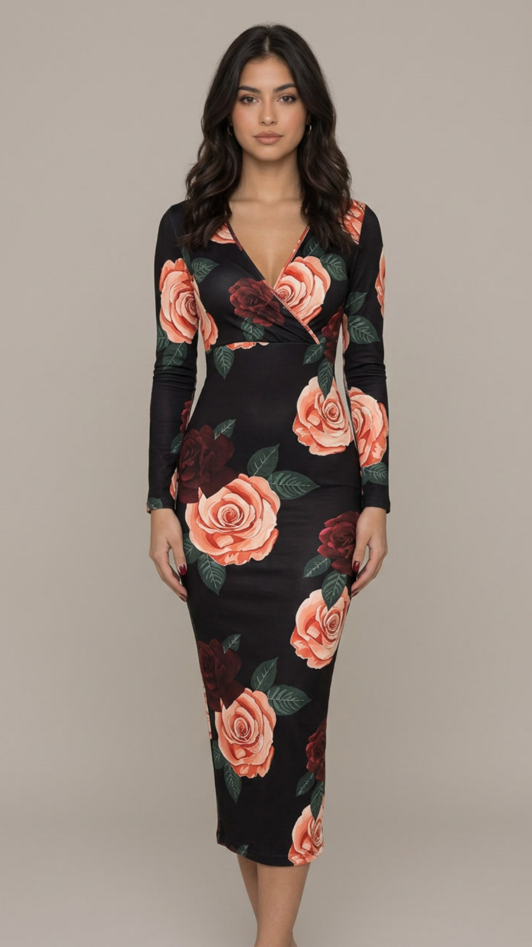 Floral Print Surplice Neck Dress