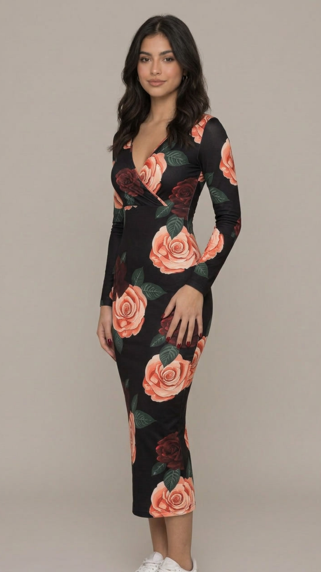 Floral Print Surplice Neck Dress
